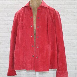 COLDWATER CREEK Jacket Suede Leather Oversized Outerwear Coat Red Plus Size 1X